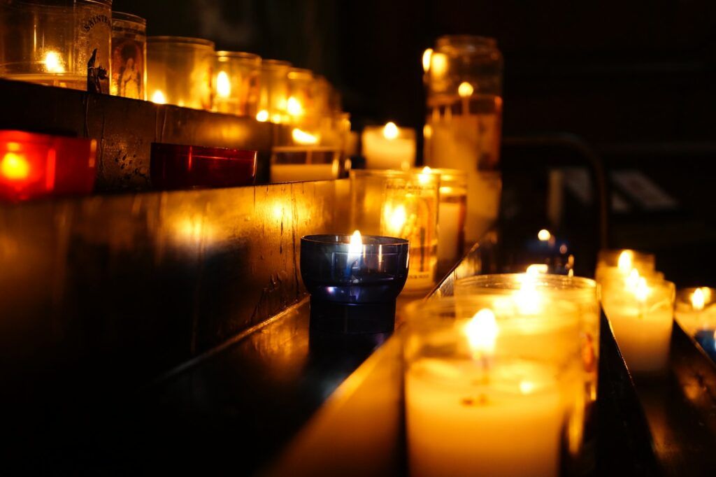 candles on brown wooden table